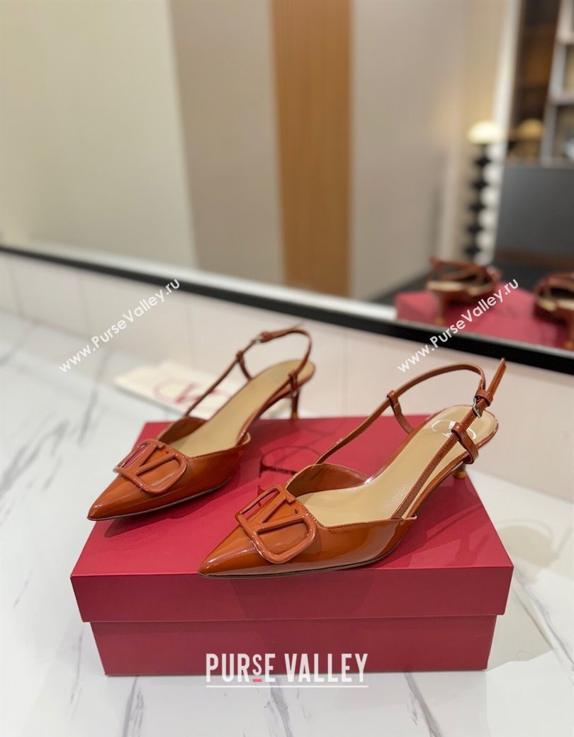Valentino VLogo Signature Slingback Pumps 4.5cm in Patent Calfskin Brown 2025 VA082111 (MD-250821097)