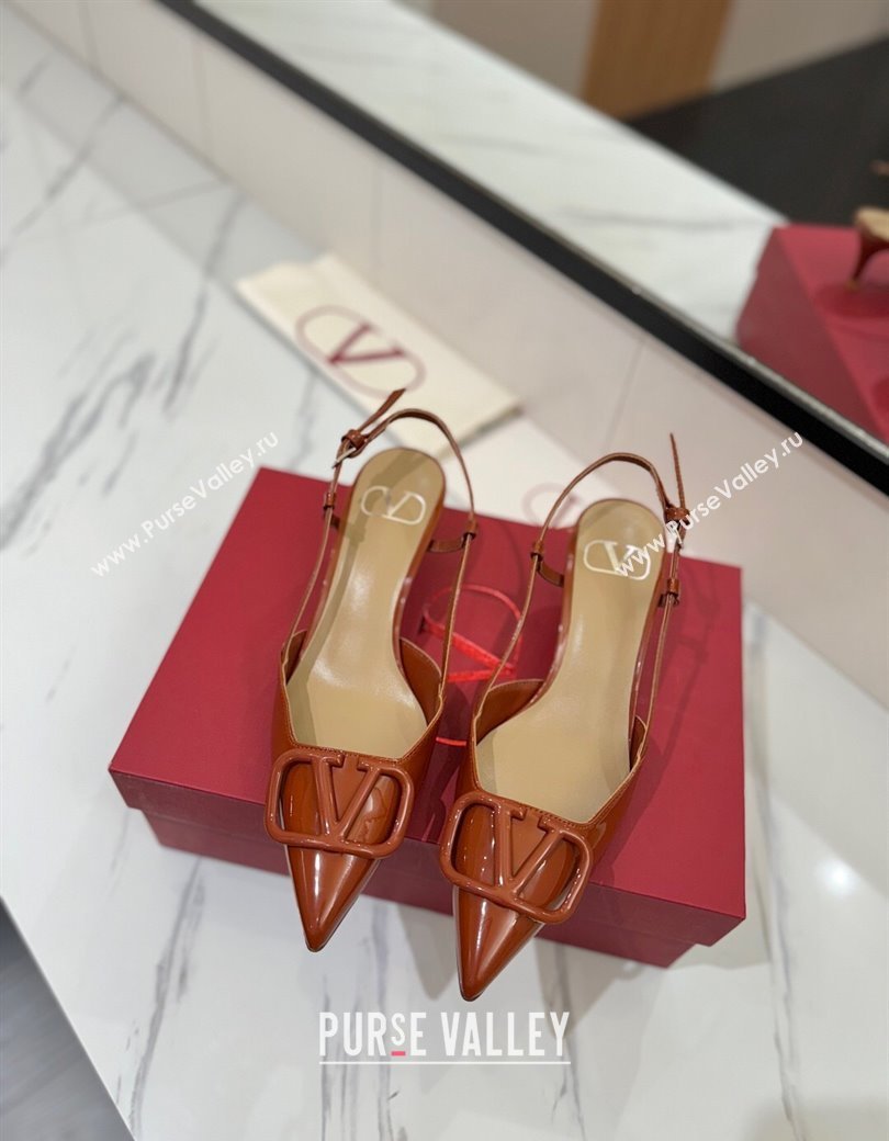 Valentino VLogo Signature Slingback Pumps 4.5cm in Patent Calfskin Brown 2025 VA082111 (MD-250821097)