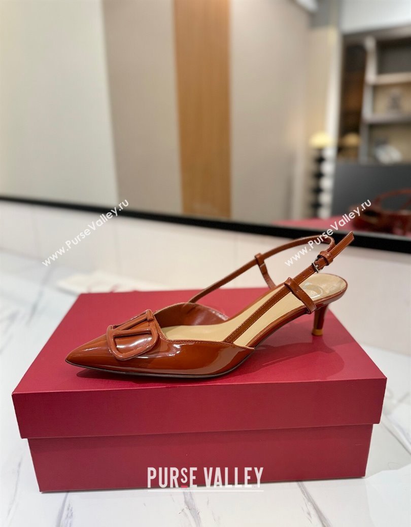 Valentino VLogo Signature Slingback Pumps 4.5cm in Patent Calfskin Brown 2025 VA082111 (MD-250821097)