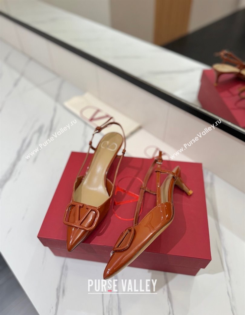 Valentino VLogo Signature Slingback Pumps 4.5cm in Patent Calfskin Brown 2025 VA082111 (MD-250821097)