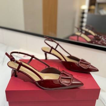 Valentino VLogo Signature Slingback Pumps 4.5cm in Patent Calfskin Dark Burgundy 2025 VA082111 (MD-250821098)