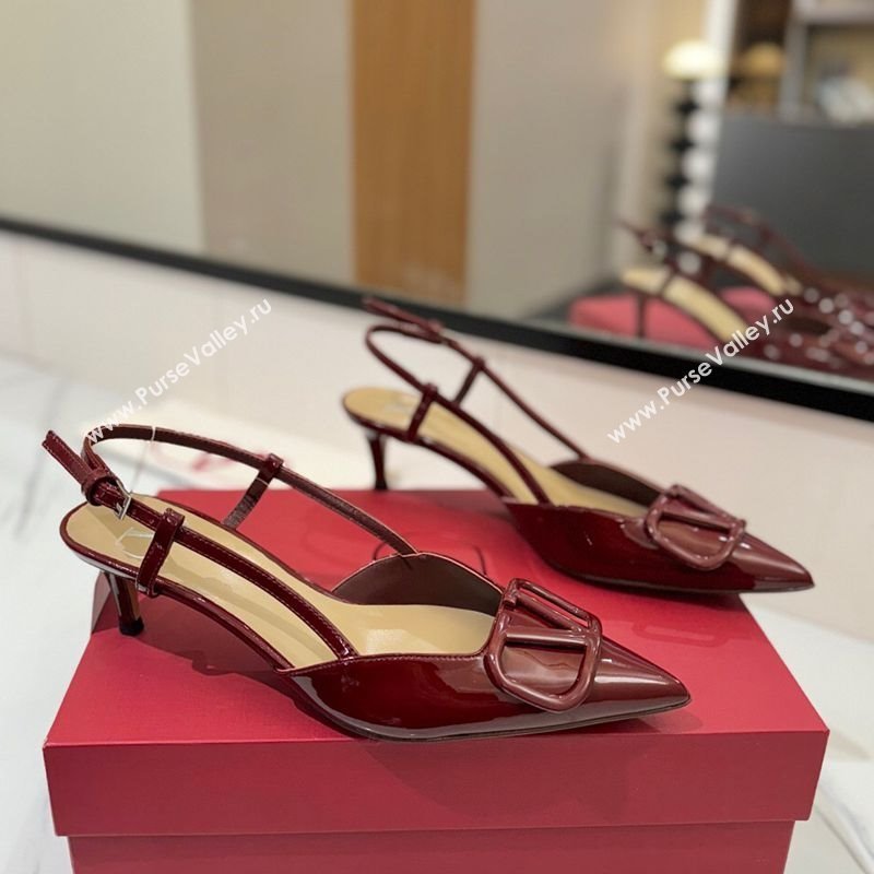 Valentino VLogo Signature Slingback Pumps 4.5cm in Patent Calfskin Dark Burgundy 2025 VA082111 (MD-250821098)