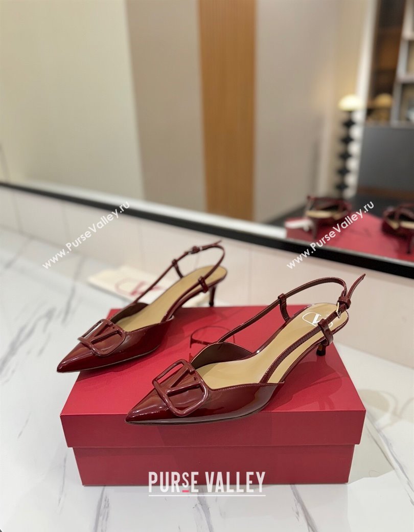 Valentino VLogo Signature Slingback Pumps 4.5cm in Patent Calfskin Dark Burgundy 2025 VA082111 (MD-250821098)