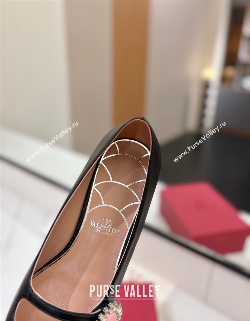 Valentino Preshoes Mary-Jane Ballerinas Flat with Jeweled Button in Nappa Leather Black 2025 (MD-250821011)