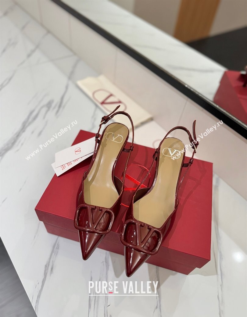 Valentino VLogo Signature Slingback Pumps 4.5cm in Patent Calfskin Dark Burgundy 2025 VA082111 (MD-250821098)