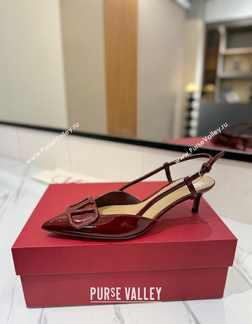 Valentino VLogo Signature Slingback Pumps 4.5cm in Patent Calfskin Dark Burgundy 2025 VA082111 (MD-250821098)