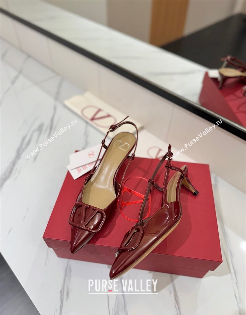 Valentino VLogo Signature Slingback Pumps 4.5cm in Patent Calfskin Dark Burgundy 2025 VA082111 (MD-250821098)
