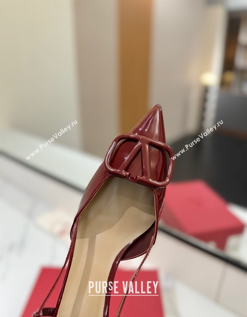 Valentino VLogo Signature Slingback Pumps 4.5cm in Patent Calfskin Dark Burgundy 2025 VA082111 (MD-250821098)