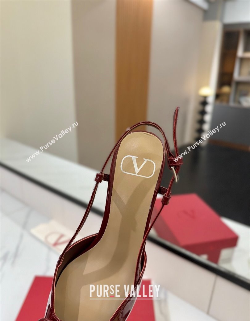 Valentino VLogo Signature Slingback Pumps 4.5cm in Patent Calfskin Dark Burgundy 2025 VA082111 (MD-250821098)