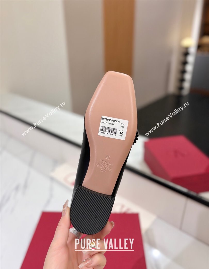 Valentino Preshoes Mary-Jane Ballerinas Flat with Jeweled Button in Nappa Leather Black 2025 (MD-250821011)