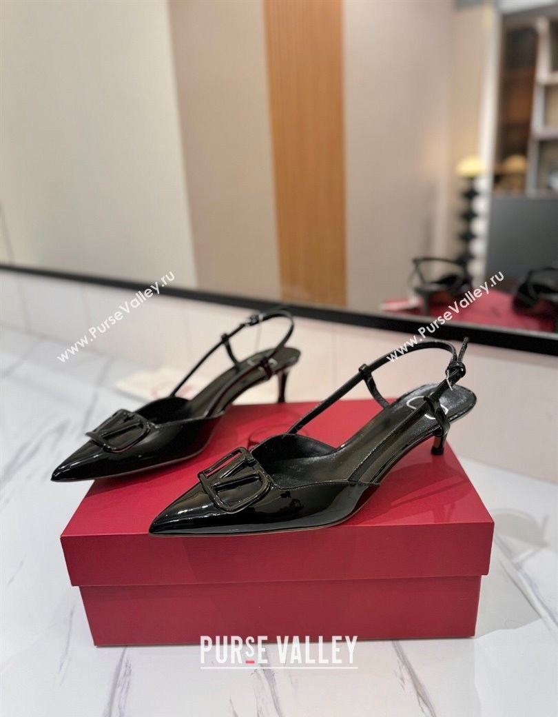 Valentino VLogo Signature Slingback Pumps 4.5cm in Patent Calfskin All Black 2025 VA082111 (MD-250821100)