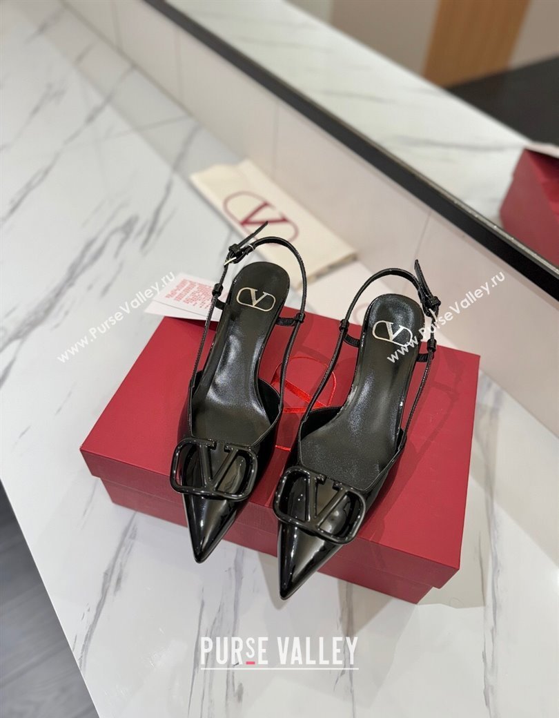 Valentino VLogo Signature Slingback Pumps 4.5cm in Patent Calfskin All Black 2025 VA082111 (MD-250821100)