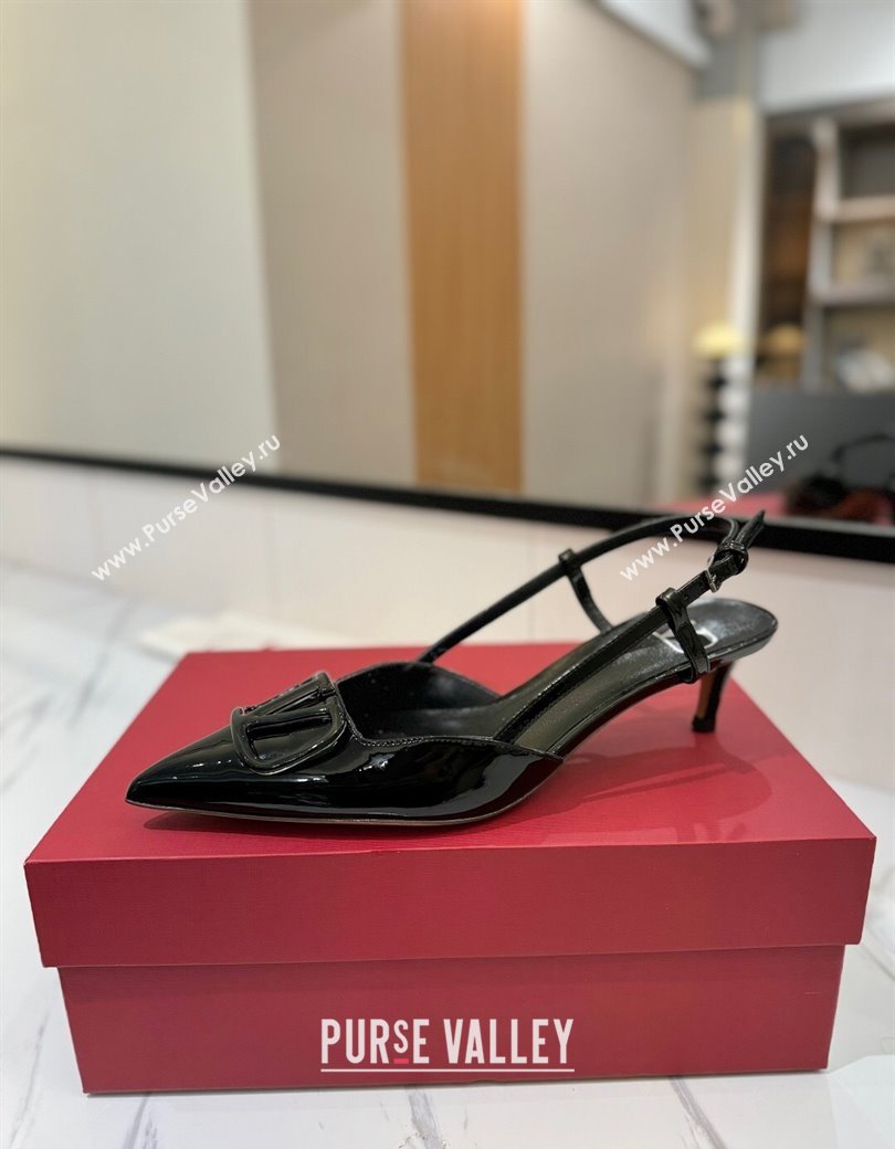 Valentino VLogo Signature Slingback Pumps 4.5cm in Patent Calfskin All Black 2025 VA082111 (MD-250821100)