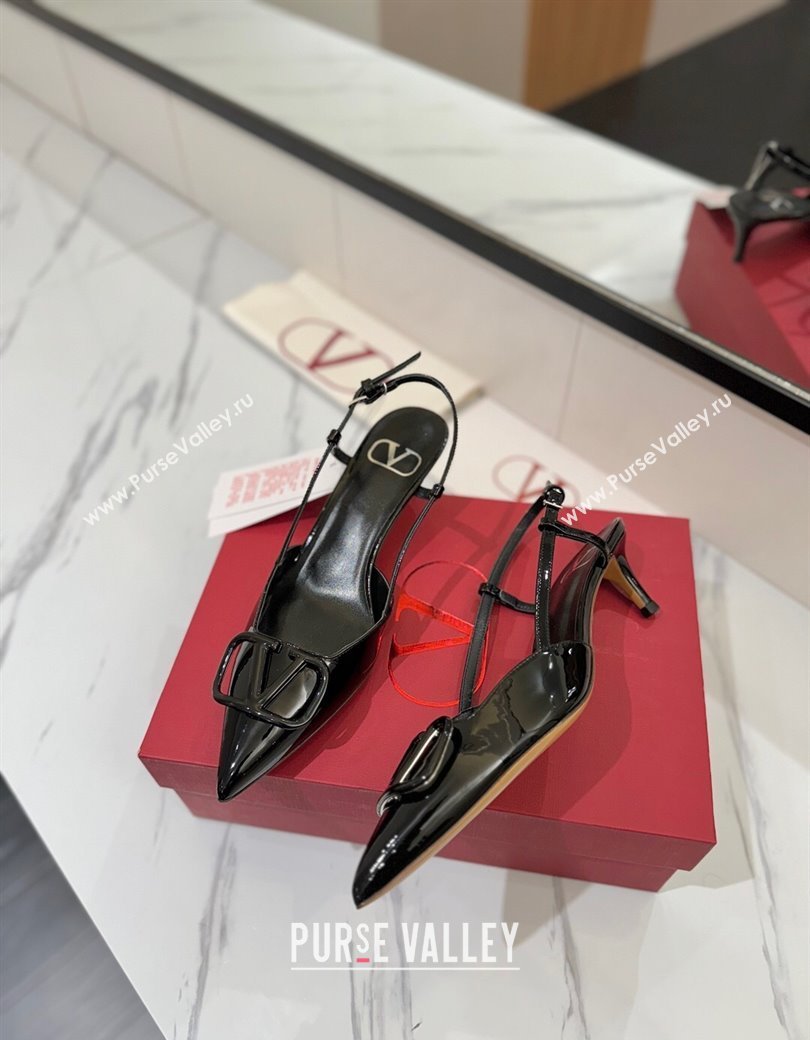 Valentino VLogo Signature Slingback Pumps 4.5cm in Patent Calfskin All Black 2025 VA082111 (MD-250821100)