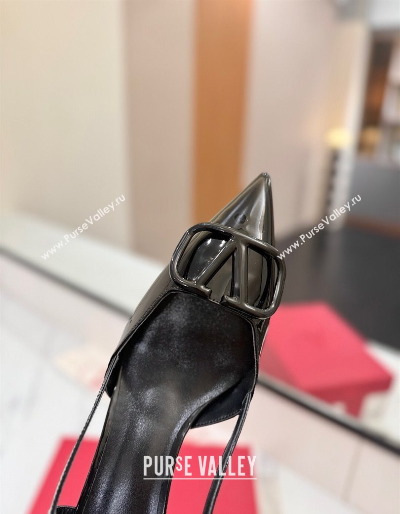 Valentino VLogo Signature Slingback Pumps 4.5cm in Patent Calfskin All Black 2025 VA082111 (MD-250821100)