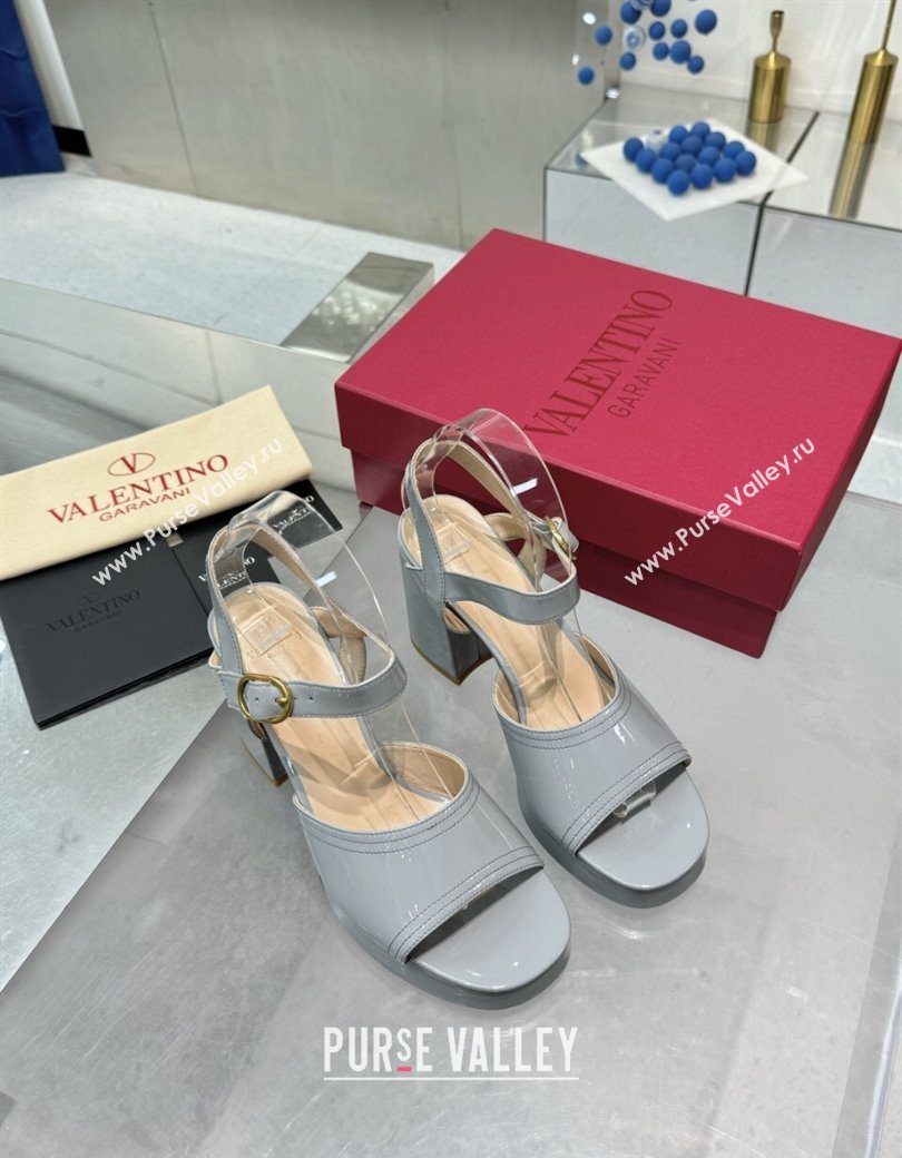 Valentino Fawcette Platform Sandals 10cm in Polished Calfskin Grey 2025 (XL-250902041)