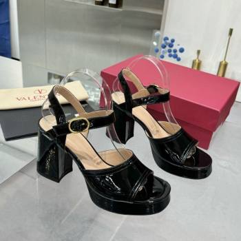 Valentino Fawcette Platform Sandals 10cm in Polished Calfskin Black 2025 (XL-250902042)