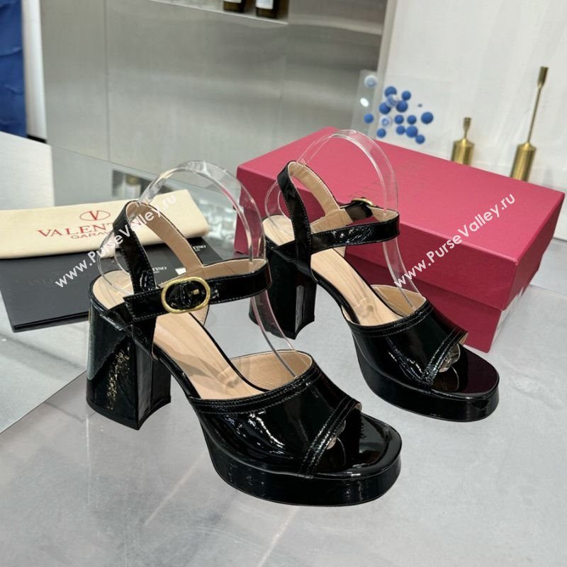Valentino Fawcette Platform Sandals 10cm in Polished Calfskin Black 2025 (XL-250902042)