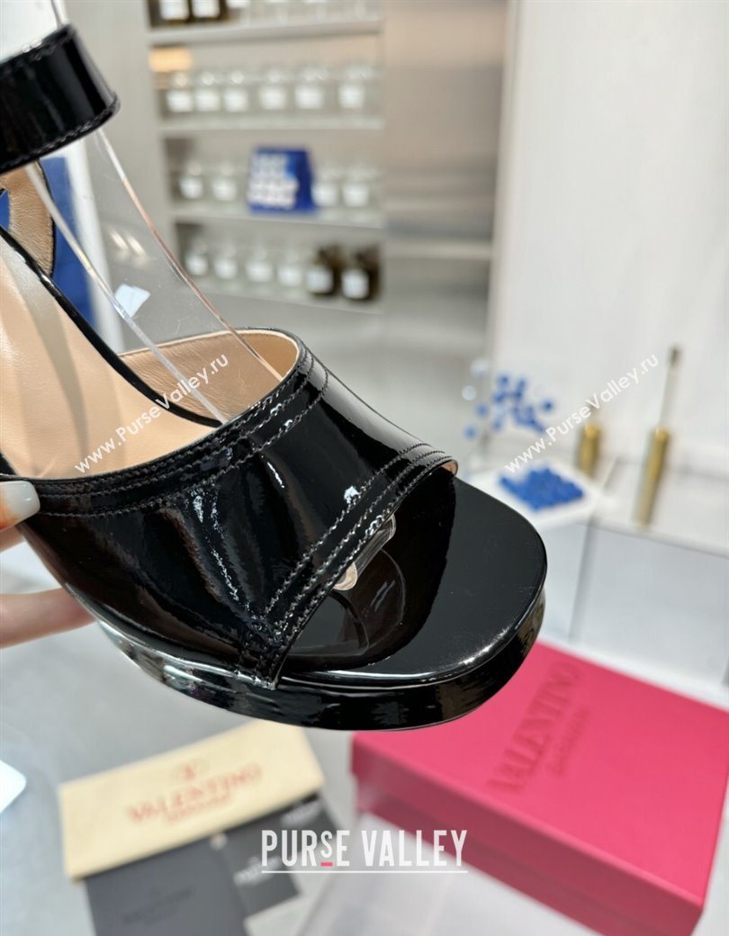 Valentino Fawcette Platform Sandals 10cm in Polished Calfskin Black 2025 (XL-250902042)