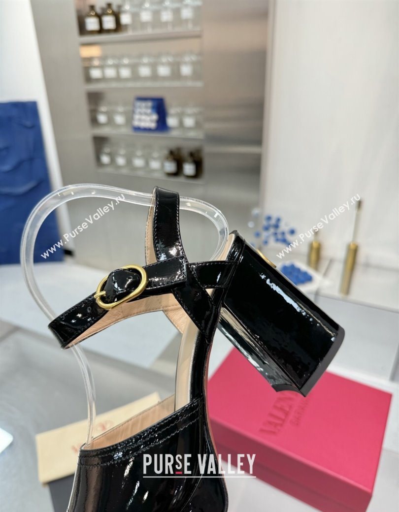 Valentino Fawcette Platform Sandals 10cm in Polished Calfskin Black 2025 (XL-250902042)