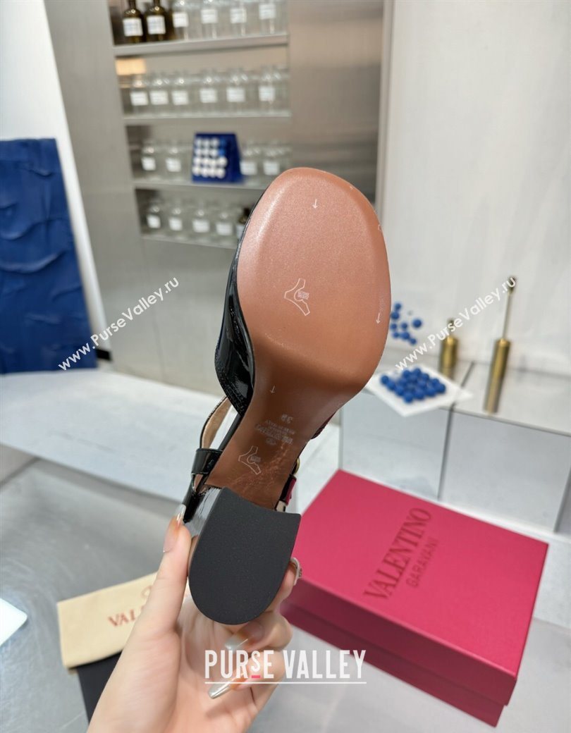 Valentino Fawcette Platform Sandals 10cm in Polished Calfskin Black 2025 (XL-250902042)