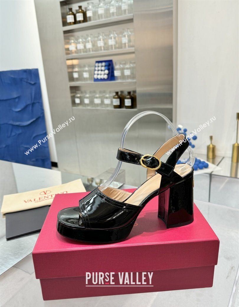 Valentino Fawcette Platform Sandals 10cm in Polished Calfskin Black 2025 (XL-250902042)