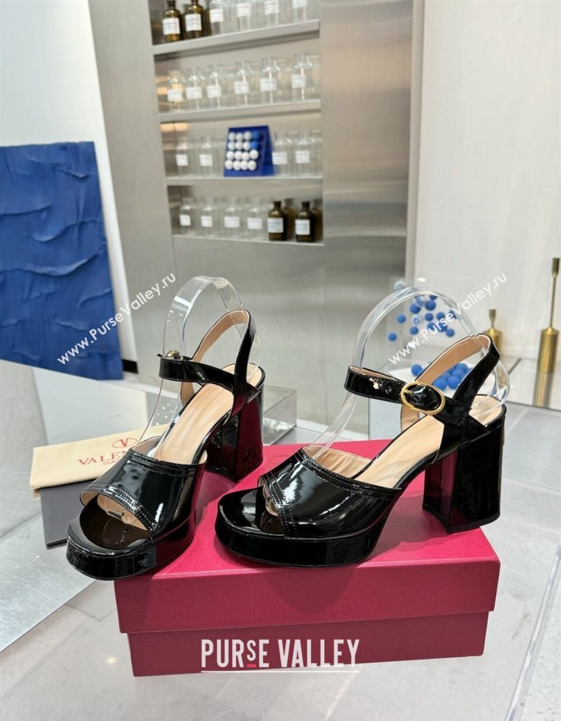 Valentino Fawcette Platform Sandals 10cm in Polished Calfskin Black 2025 (XL-250902042)