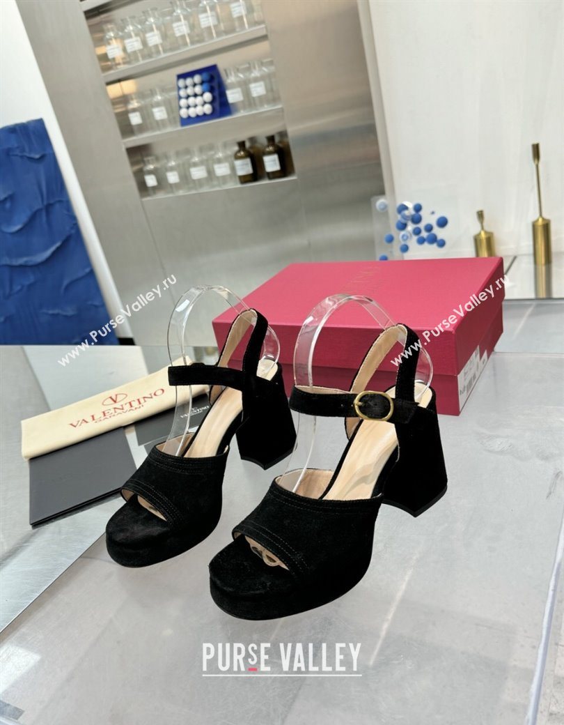 Valentino Fawcette Platform Sandals 10cm in Suede Black 2025 (XL-250902031)