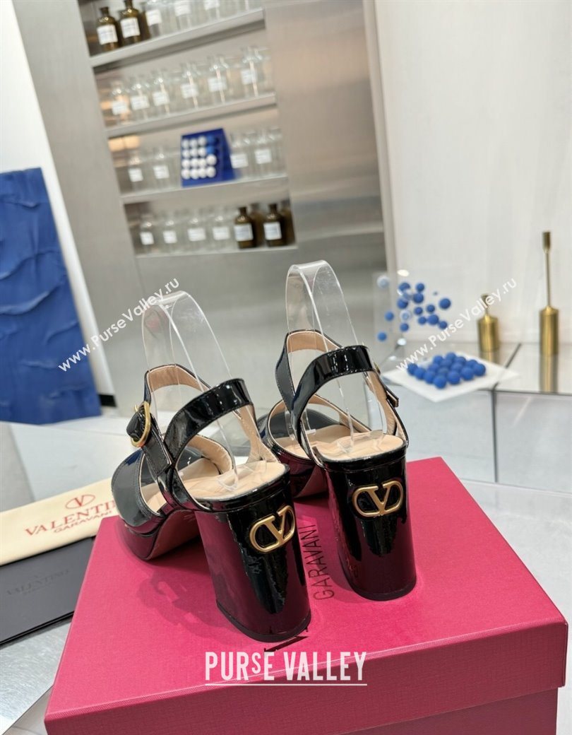 Valentino Fawcette Platform Sandals 10cm in Polished Calfskin Black 2025 (XL-250902042)