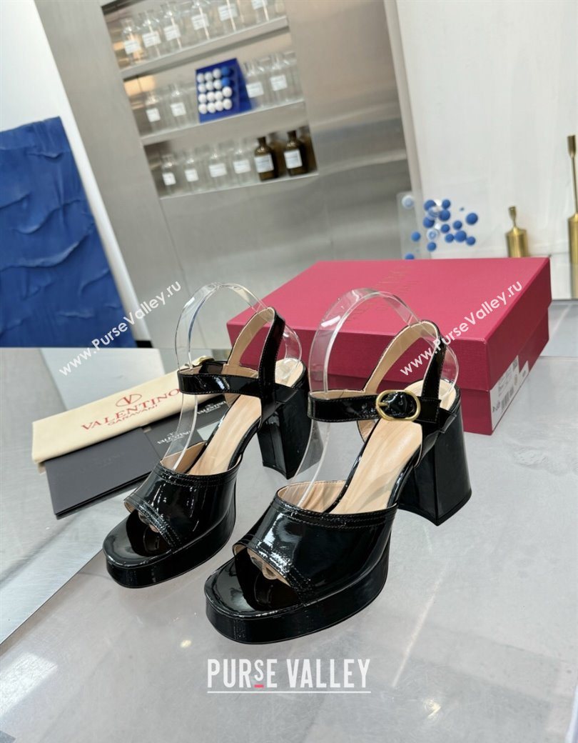 Valentino Fawcette Platform Sandals 10cm in Polished Calfskin Black 2025 (XL-250902042)