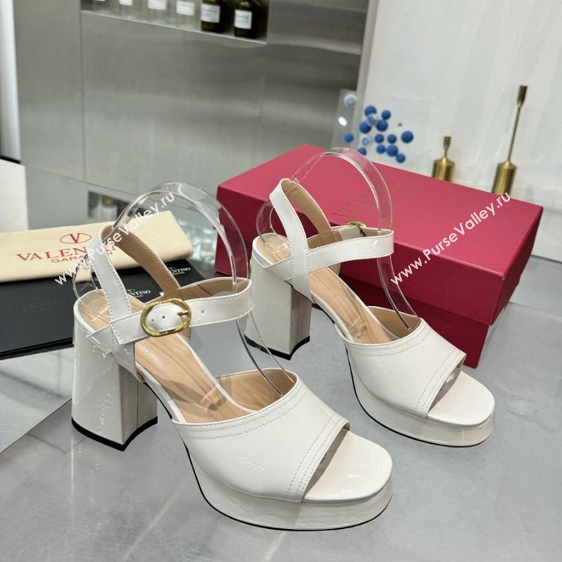 Valentino Fawcette Platform Sandals 10cm in Polished Calfskin White 2025 (XL-250902043)
