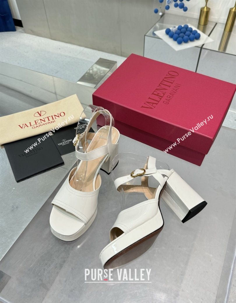Valentino Fawcette Platform Sandals 10cm in Polished Calfskin White 2025 (XL-250902043)