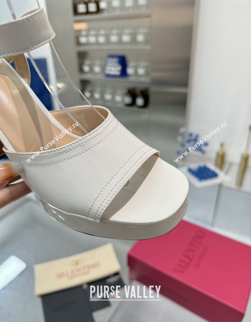 Valentino Fawcette Platform Sandals 10cm in Polished Calfskin White 2025 (XL-250902043)