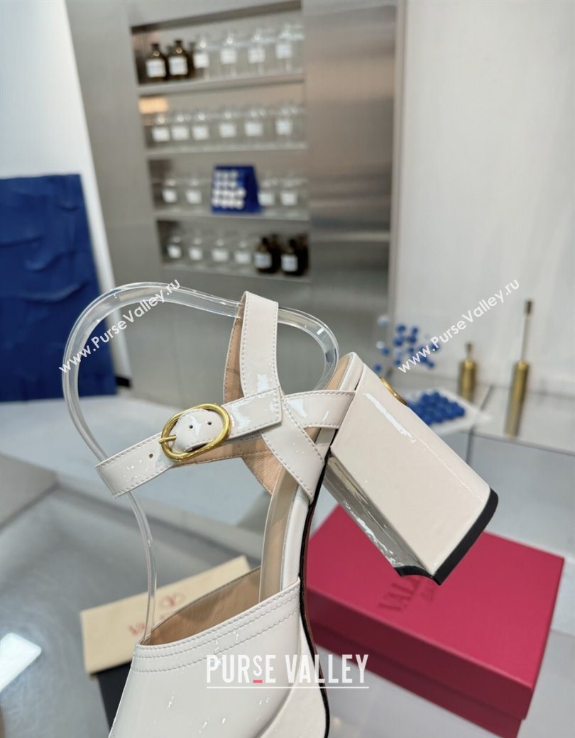 Valentino Fawcette Platform Sandals 10cm in Polished Calfskin White 2025 (XL-250902043)