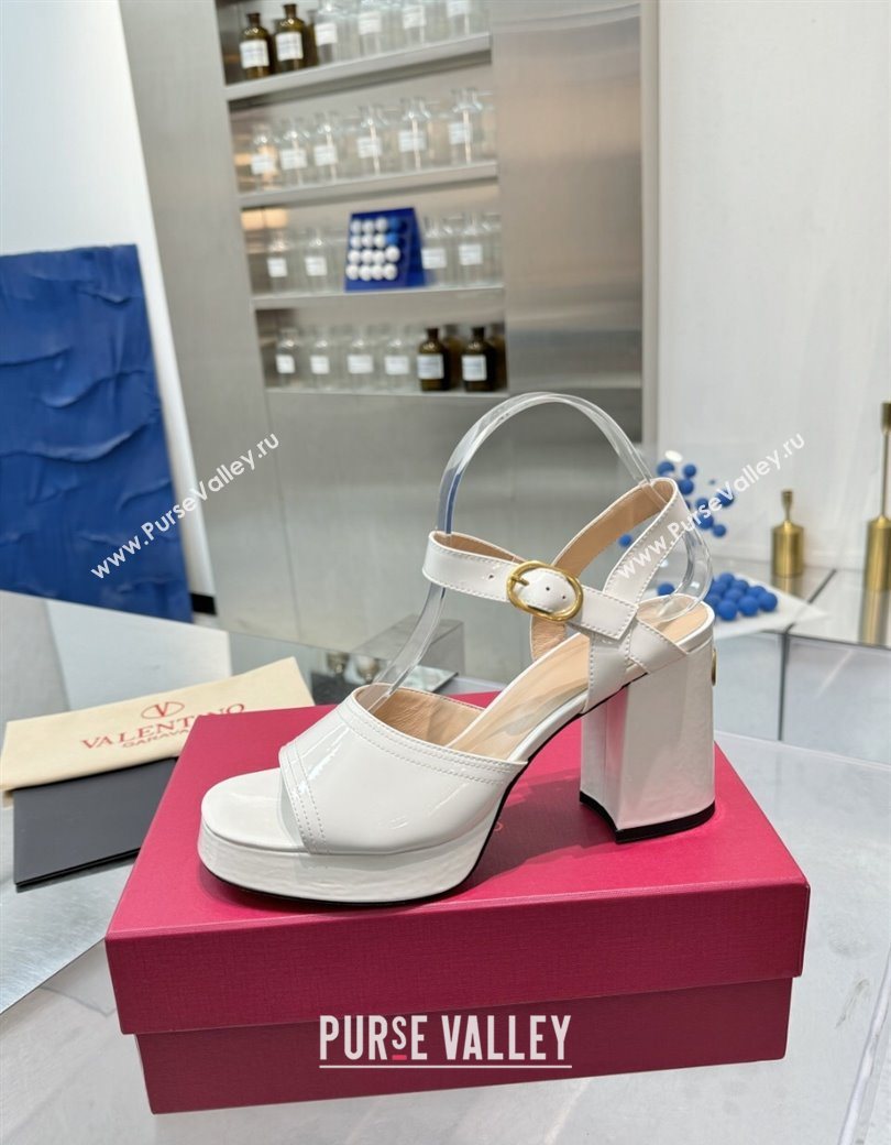 Valentino Fawcette Platform Sandals 10cm in Polished Calfskin White 2025 (XL-250902043)
