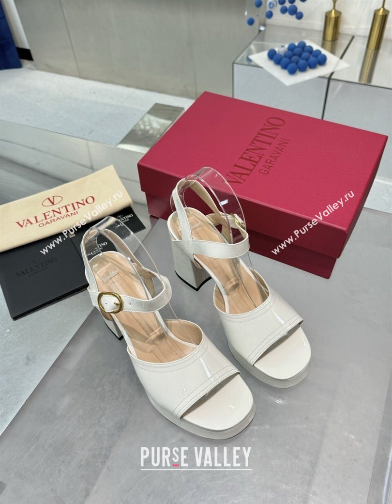 Valentino Fawcette Platform Sandals 10cm in Polished Calfskin White 2025 (XL-250902043)