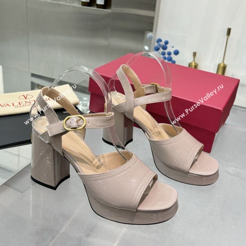 Valentino Fawcette Platform Sandals 10cm in Polished Calfskin Light Pink 2025 (XL-250902044)