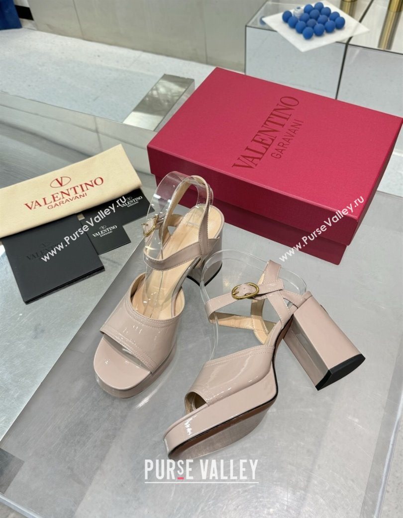 Valentino Fawcette Platform Sandals 10cm in Polished Calfskin Light Pink 2025 (XL-250902044)