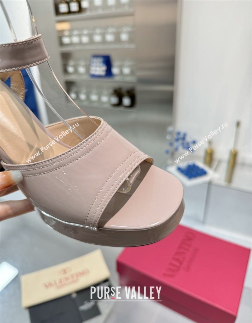 Valentino Fawcette Platform Sandals 10cm in Polished Calfskin Light Pink 2025 (XL-250902044)