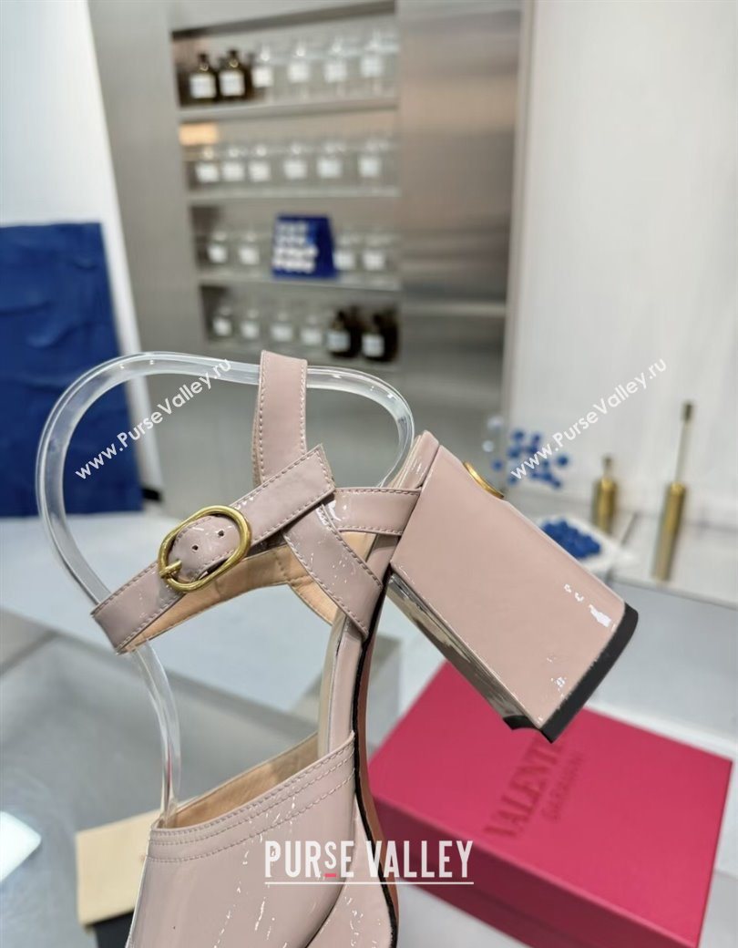 Valentino Fawcette Platform Sandals 10cm in Polished Calfskin Light Pink 2025 (XL-250902044)