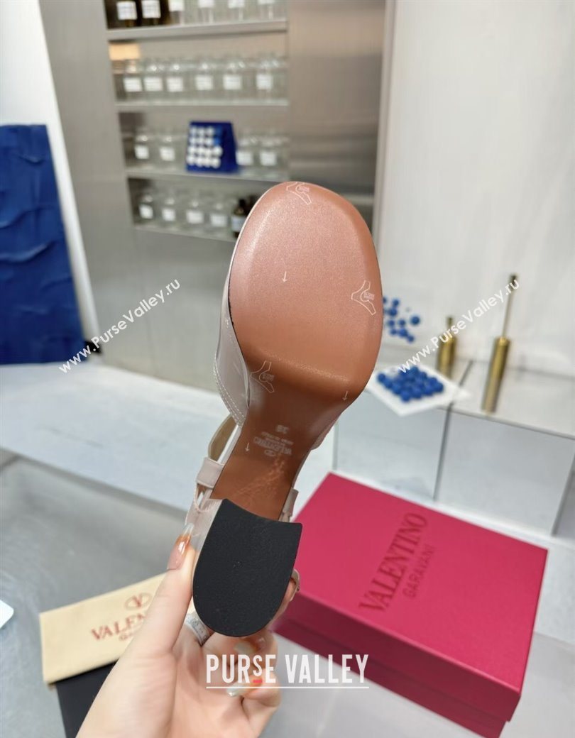 Valentino Fawcette Platform Sandals 10cm in Polished Calfskin Light Pink 2025 (XL-250902044)