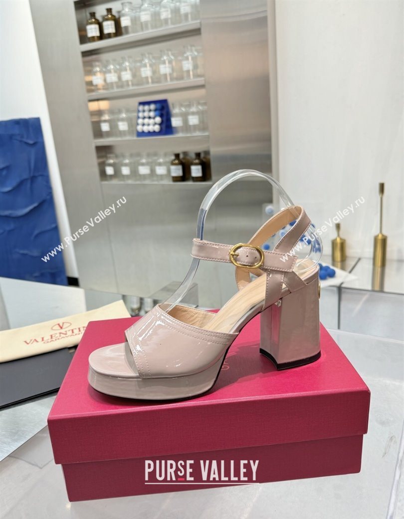Valentino Fawcette Platform Sandals 10cm in Polished Calfskin Light Pink 2025 (XL-250902044)
