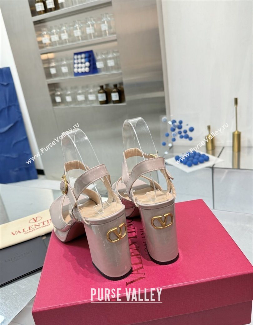 Valentino Fawcette Platform Sandals 10cm in Polished Calfskin Light Pink 2025 (XL-250902044)