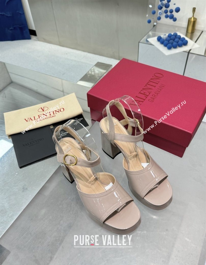 Valentino Fawcette Platform Sandals 10cm in Polished Calfskin Light Pink 2025 (XL-250902044)