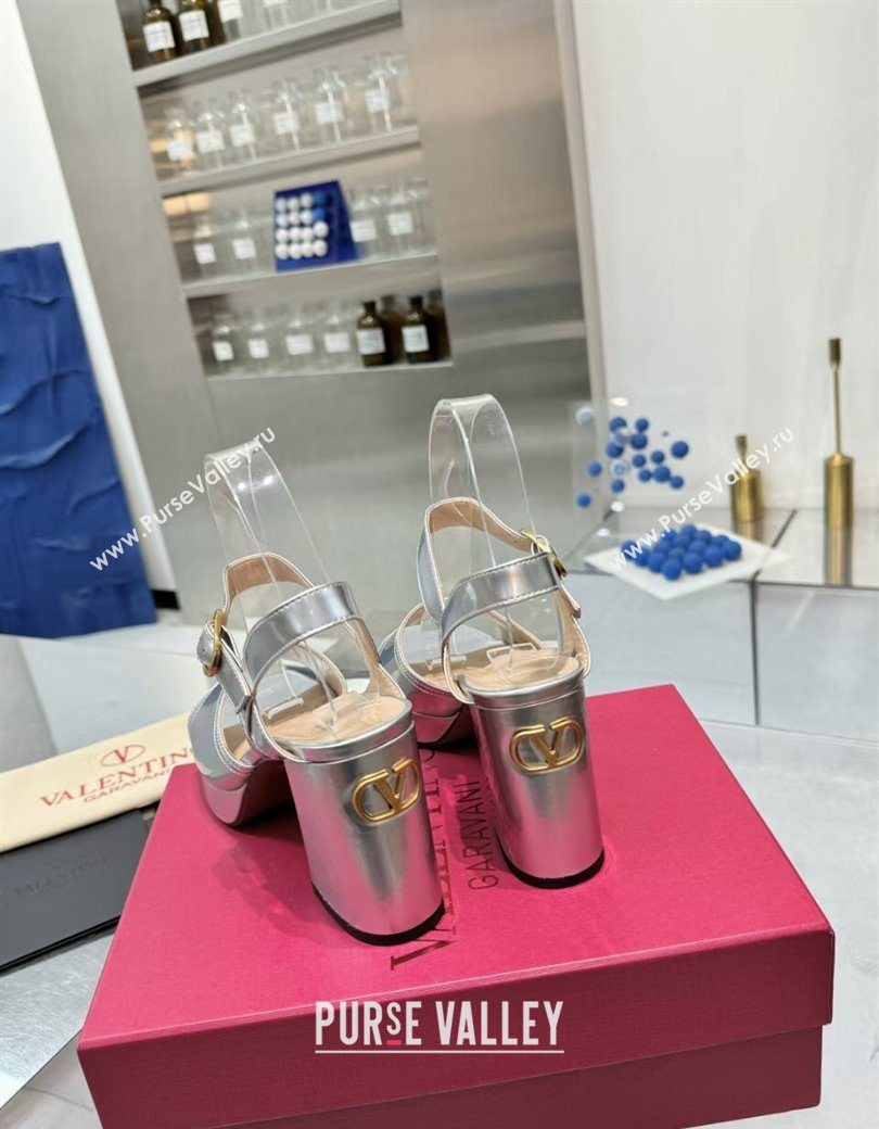 Valentino Fawcette Platform Sandals 10cm in Polished Calfskin Silver 2025 (XL-250902045)