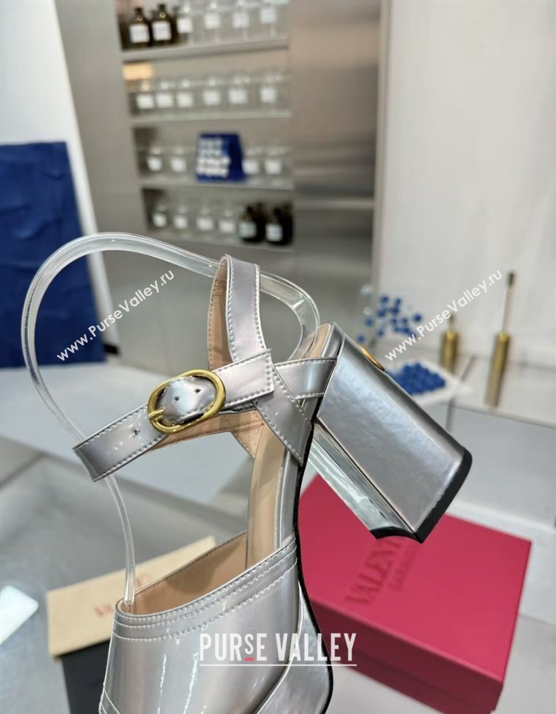 Valentino Fawcette Platform Sandals 10cm in Polished Calfskin Silver 2025 (XL-250902045)