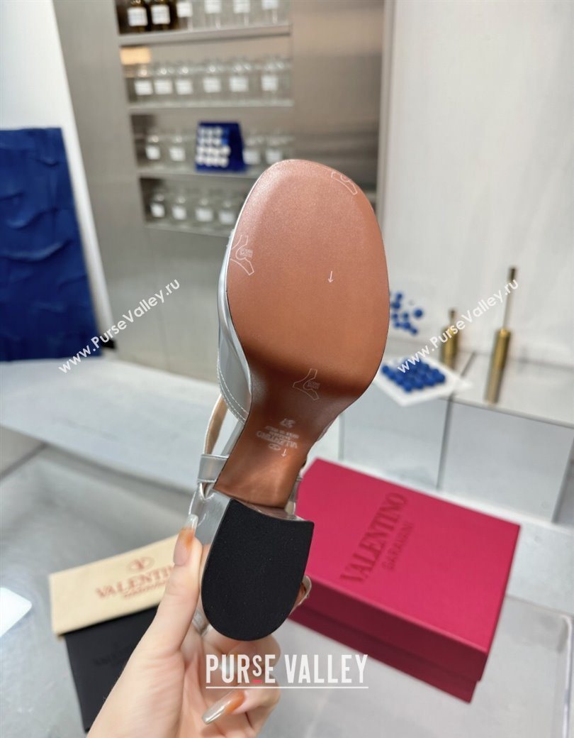 Valentino Fawcette Platform Sandals 10cm in Polished Calfskin Silver 2025 (XL-250902045)