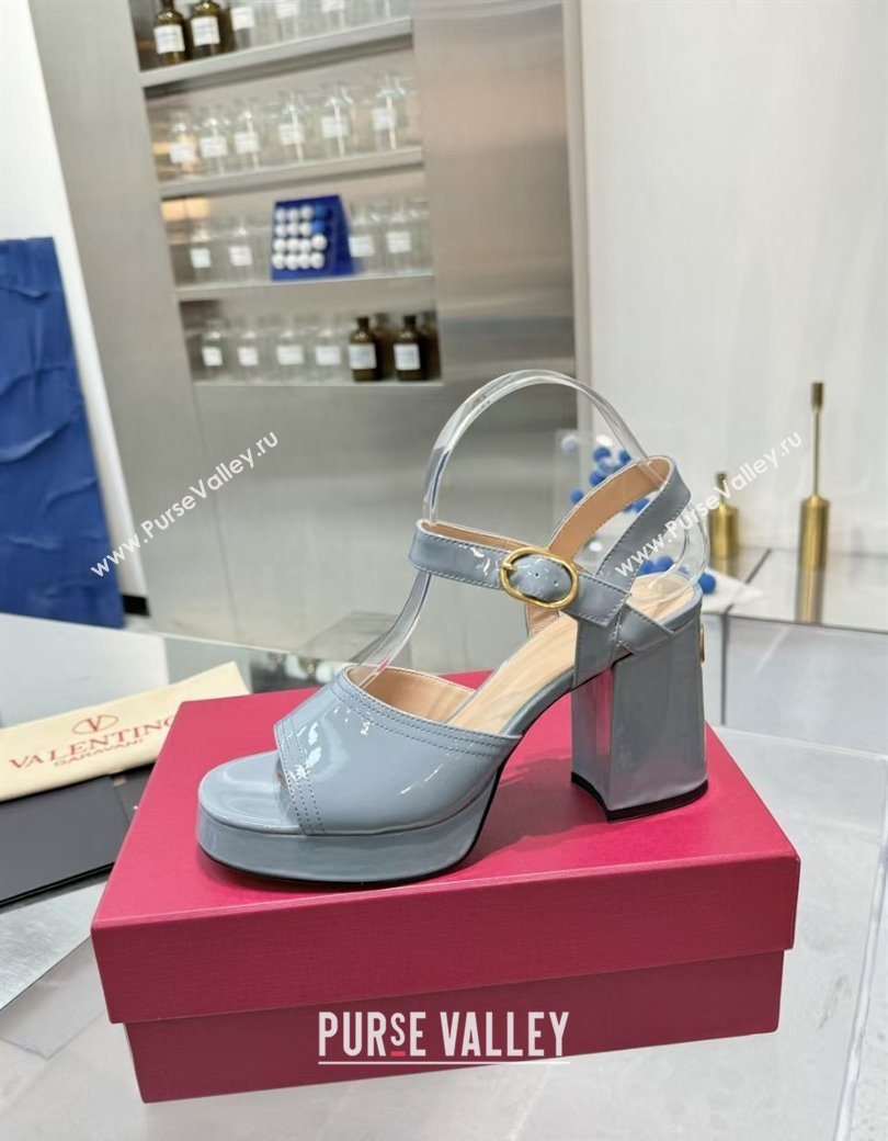 Valentino Fawcette Platform Sandals 10cm in Polished Calfskin Light Blue 2025 (XL-250902046)