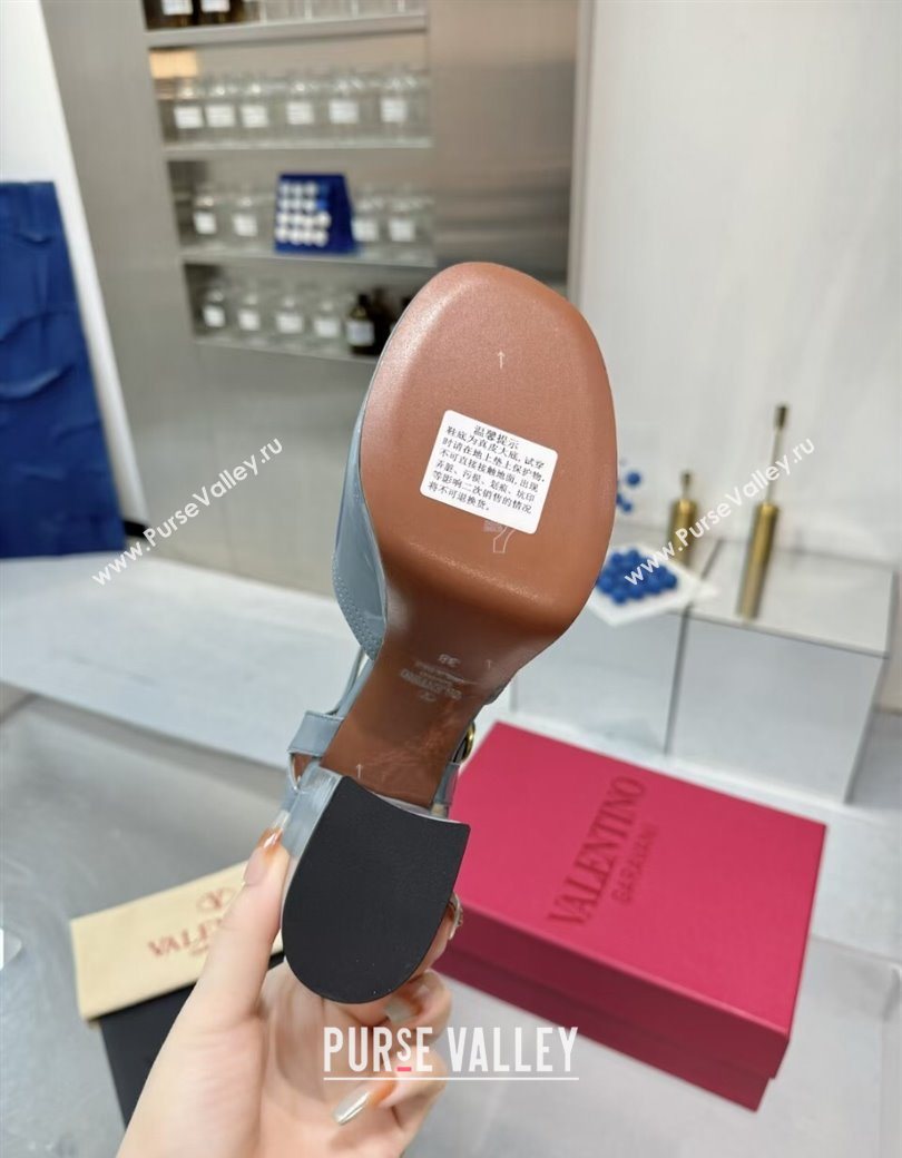 Valentino Fawcette Platform Sandals 10cm in Polished Calfskin Light Blue 2025 (XL-250902046)