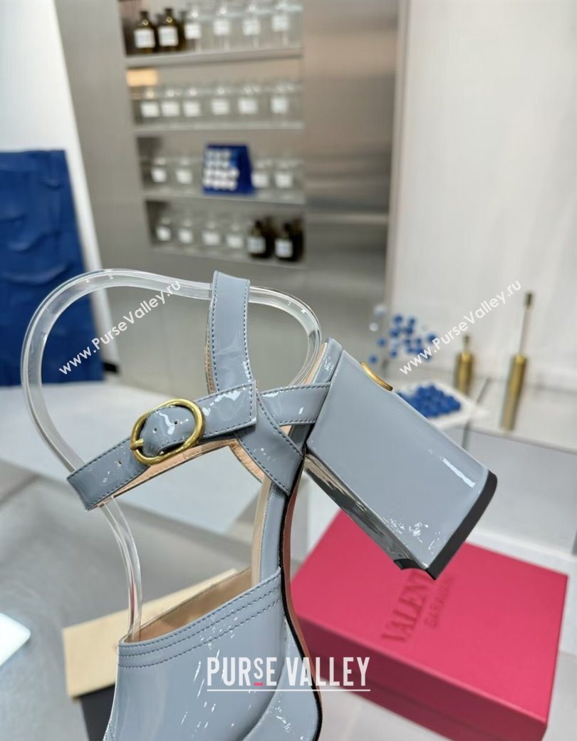 Valentino Fawcette Platform Sandals 10cm in Polished Calfskin Light Blue 2025 (XL-250902046)